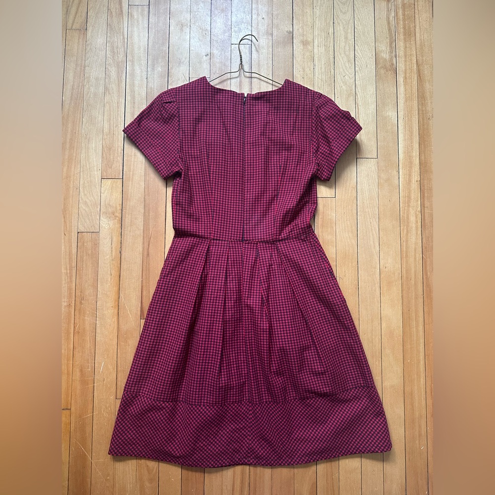 Birds of North America Accentor Red Check Pattern Dress sz4 Made in Canada - Picture 7 of 7